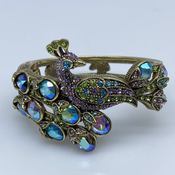 Heidi DAUS Sparkling Showoff PEACOCK BRACELET Clamper Bangle Crystal in Box - Picture 5 of 13
